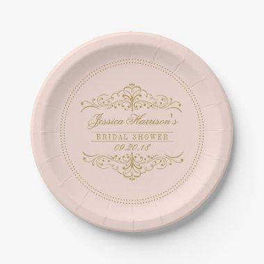 Blush Pink & Gold Ornate Swirl Bridal Shower Paper Plates