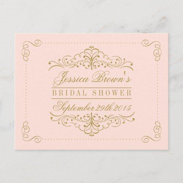 Blush Pink Gold Ornate Swirl Bridal Shower Recipe Invitation PostInvitations