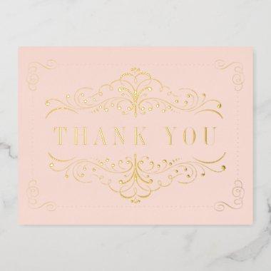 Blush Pink & Gold Ornate Swirl Wedding Thank You Foil Invitation PostInvitations