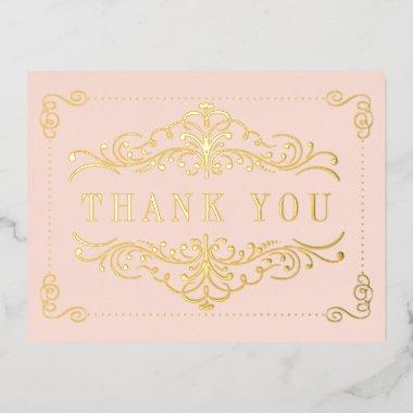 Blush Pink & Gold Ornate Swirl Wedding Thank You Foil Invitation Post