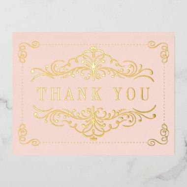 Blush Pink & Gold Ornate Swirl Wedding Thank You Foil Invitation PostInvitations