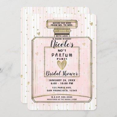 Blush Pink & Gold Paris Parfum Bridal Shower Invitations
