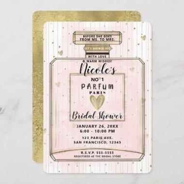 Blush Pink & Gold Paris Parfum Bridal Shower Invitations