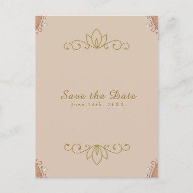 Blush Pink & Gold Pearl Elegant Chic Save the Date Announcement PostInvitations
