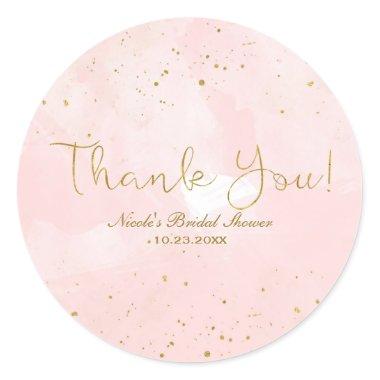 Blush Pink & Gold Splatter Modern Bridal Shower Classic Round Sticker