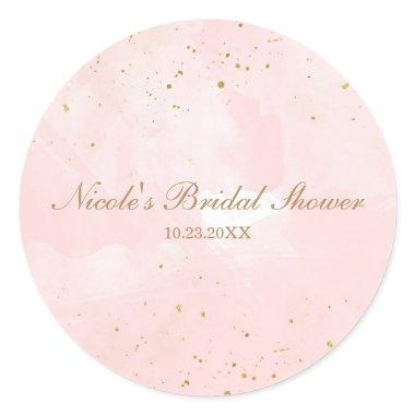 Blush Pink & Gold Splatter Modern Bridal Shower Classic Round Sticker