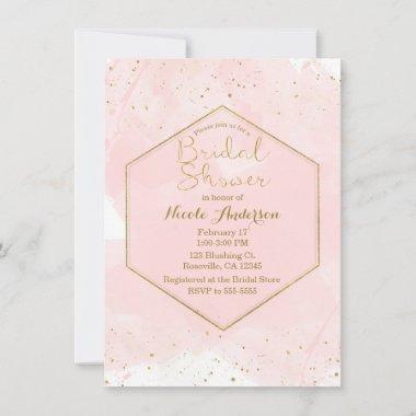 Blush Pink & Gold Splatter Modern Bridal Shower Invitations