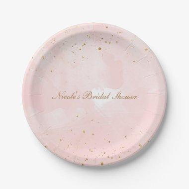 Blush Pink & Gold Splatter Modern Bridal Shower Paper Plates