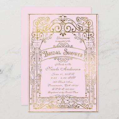 Blush Pink & Gold Vintage Victorian Bridal Shower Invitations
