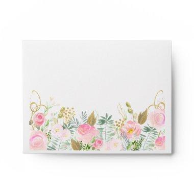 Blush Pink Gold Watercolor Floral Sage Wedding Envelope