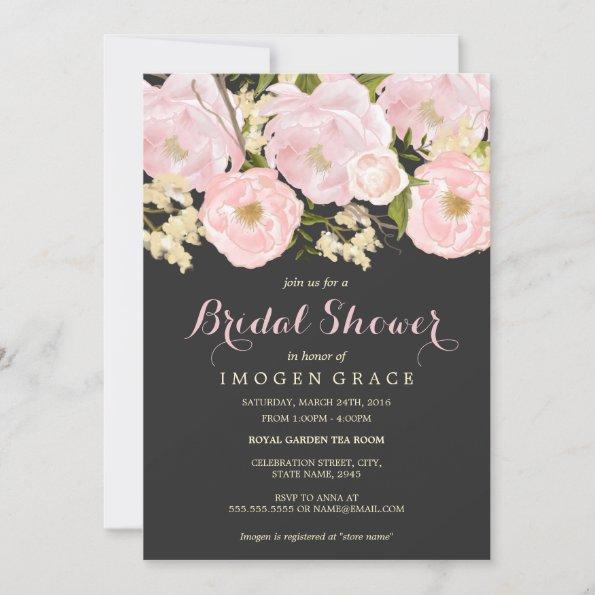 Blush Pink & Gray Floral Bridal Shower Invite