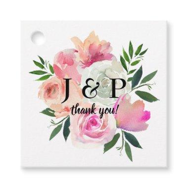 Blush Pink & Gray Floral Monogram Thank You Favor Tags