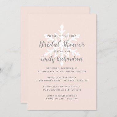 Blush Pink Gray Snowflake Winter Bridal Shower Invitations