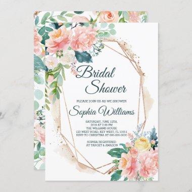 Blush Pink, Green & Gold Bridal Shower Invitations