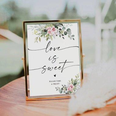 Blush Pink Greenery  Love Is Sweet Pedestal Sign