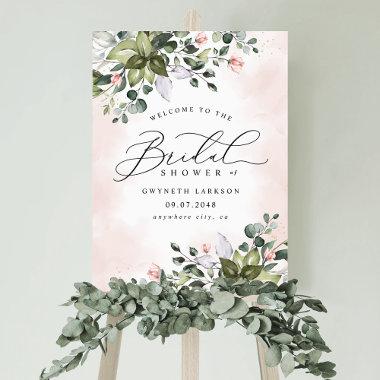 Blush Pink Greenery Bridal Shower Welcome Sign