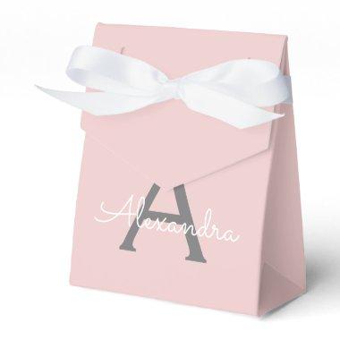 Blush Pink Grey Girly Script Monogram Name Modern Favor Boxes