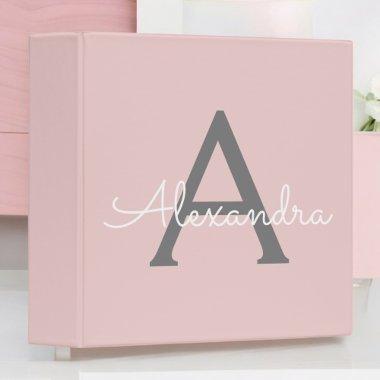 Blush Pink Grey Modern Script Girly Monogram Name 3 Ring Binder