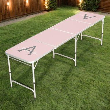 Blush Pink Grey Modern Script Girly Monogram Name Beer Pong Table