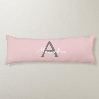 Blush Pink Grey Modern Script Girly Monogram Name Body Pillow