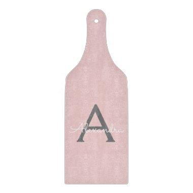 Blush Pink Grey Modern Script Girly Monogram Name Cutting Board
