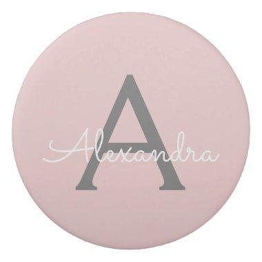 Blush Pink Grey Modern Script Girly Monogram Name Eraser
