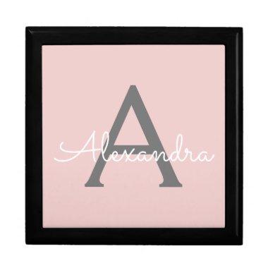 Blush Pink Grey Modern Script Girly Monogram Name Gift Box