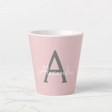 Blush Pink Grey Modern Script Girly Monogram Name Latte Mug