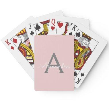 Blush Pink Grey Modern Script Girly Monogram Name Poker