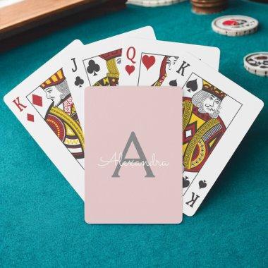Blush Pink Grey Modern Script Girly Monogram Name Poker