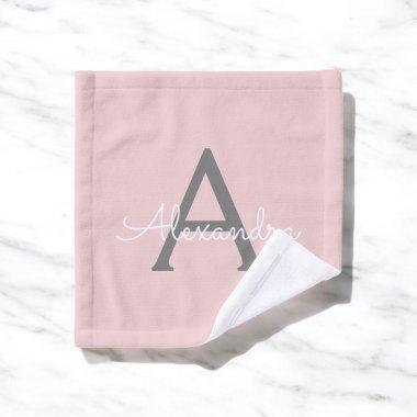 Blush Pink Grey Modern Script Girly Monogram Name Wash Cloth