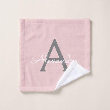 Blush Pink Grey Modern Script Girly Monogram Name Wash Cloth
