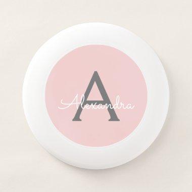 Blush Pink Grey Modern Script Girly Monogram Name Wham-O Frisbee