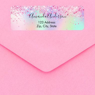 Blush pink holographic sparkles return address label