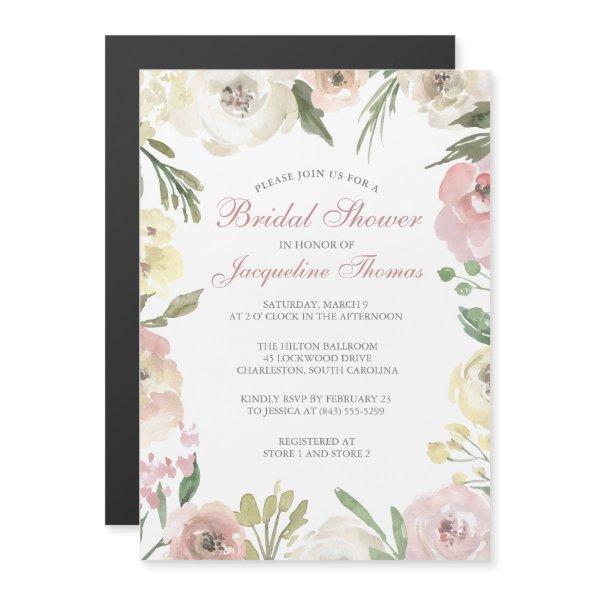 Blush Pink Ivory Floral Elegant Bridal Shower Magnetic Invitations