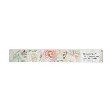 Blush Pink Ivory Rose Floral Leaf w Rustic Wood Wrap Around Label