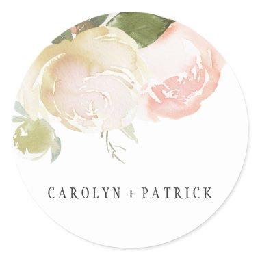 Blush Pink Ivory Watercolor Peony Classic Round Sticker