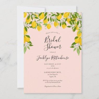 Blush Pink Lemon Blossom Greenery Bridal Shower Invitations