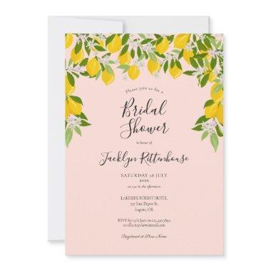 Blush Pink Lemon Blossom Greenery Bridal Shower Invitations