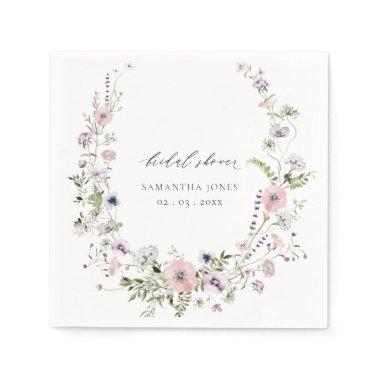 Blush Pink Lilac Wildflower Wreath Bridal Shower Napkins
