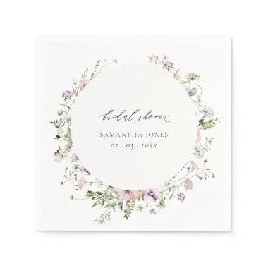 Blush Pink Lilac Wildflower Wreath Bridal Shower Napkins