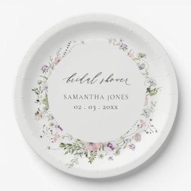 Blush Pink Lilac Wildflower Wreath Bridal Shower Paper Plates