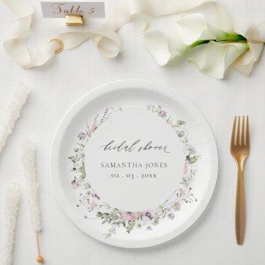 Blush Pink Lilac Wildflower Wreath Bridal Shower Paper Plates
