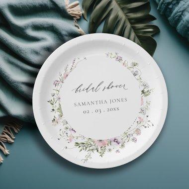 Blush Pink Lilac Wildflower Wreath Bridal Shower Paper Plates