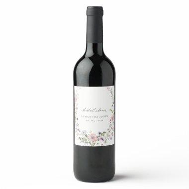 Blush Pink Lilac Wildflower Wreath  Wine Label
