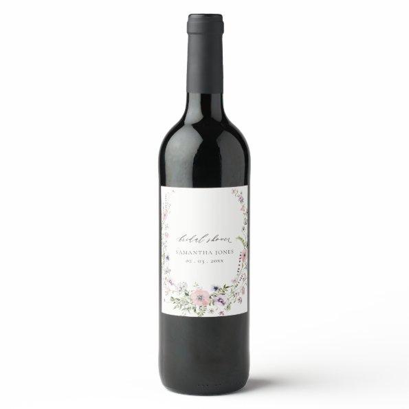 Blush Pink Lilac Wildflower Wreath  Wine Label