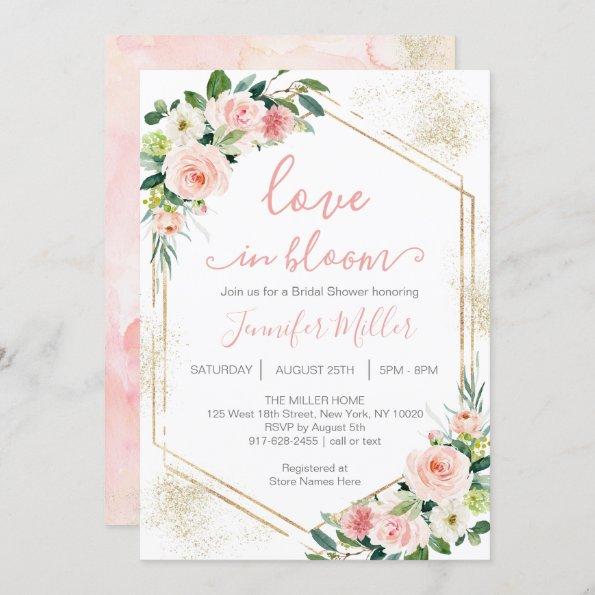 Blush Pink Love In Bloom Floral Bridal Shower Invitations