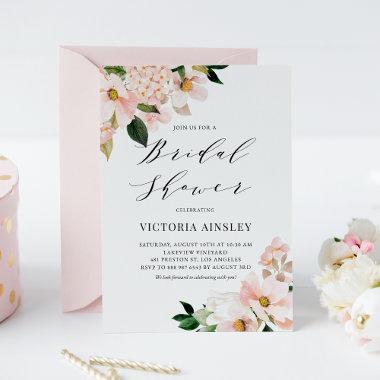 Blush Pink Magnolias and Hydrangeas Bridal Shower Invitations