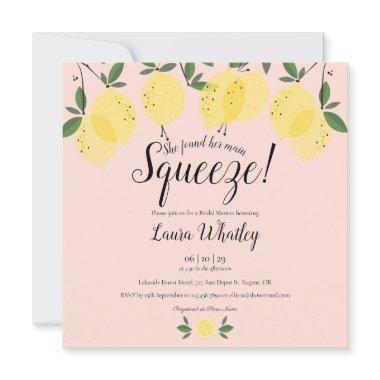 Blush Pink Main Squeeze Lemons Bridal Shower Invitations