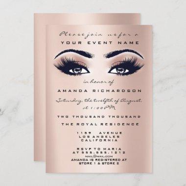 Blush Pink Makeup Glitter Eyes 16th Bridal Shower Invitations